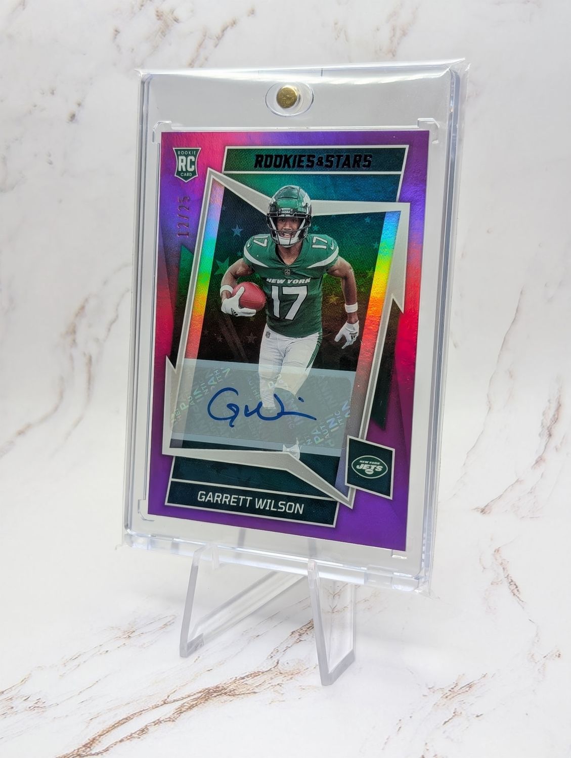 2022 Panini Rookies & Stars Rookies Garrett Wilson #111 Purple Auto /25 2022 Panini Rookies & Stars Rookies Garrett Wilson #111 Purple Auto /25