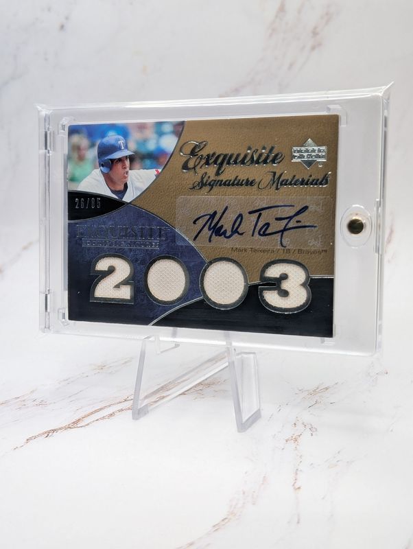 2007 upper deck Exquisite signature materials Mark Teixeira Auto Patch /85