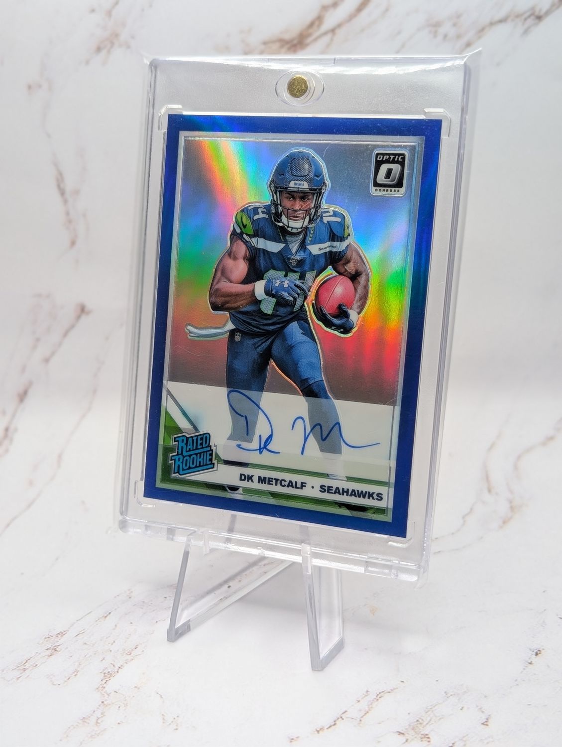 2019 Panini Donruss Optic - Rated Rookie DK Metcalf #163 Blue Prizm /75