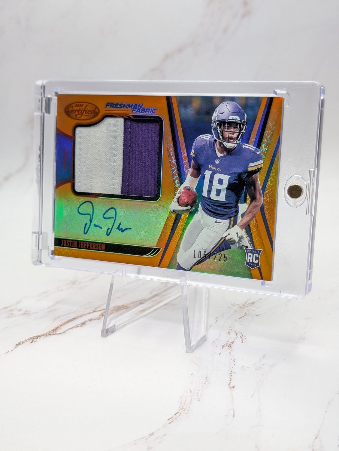 2020 Panini Certified - Freshman Fabric Justin Jefferson Mirror Orange /225 RPA