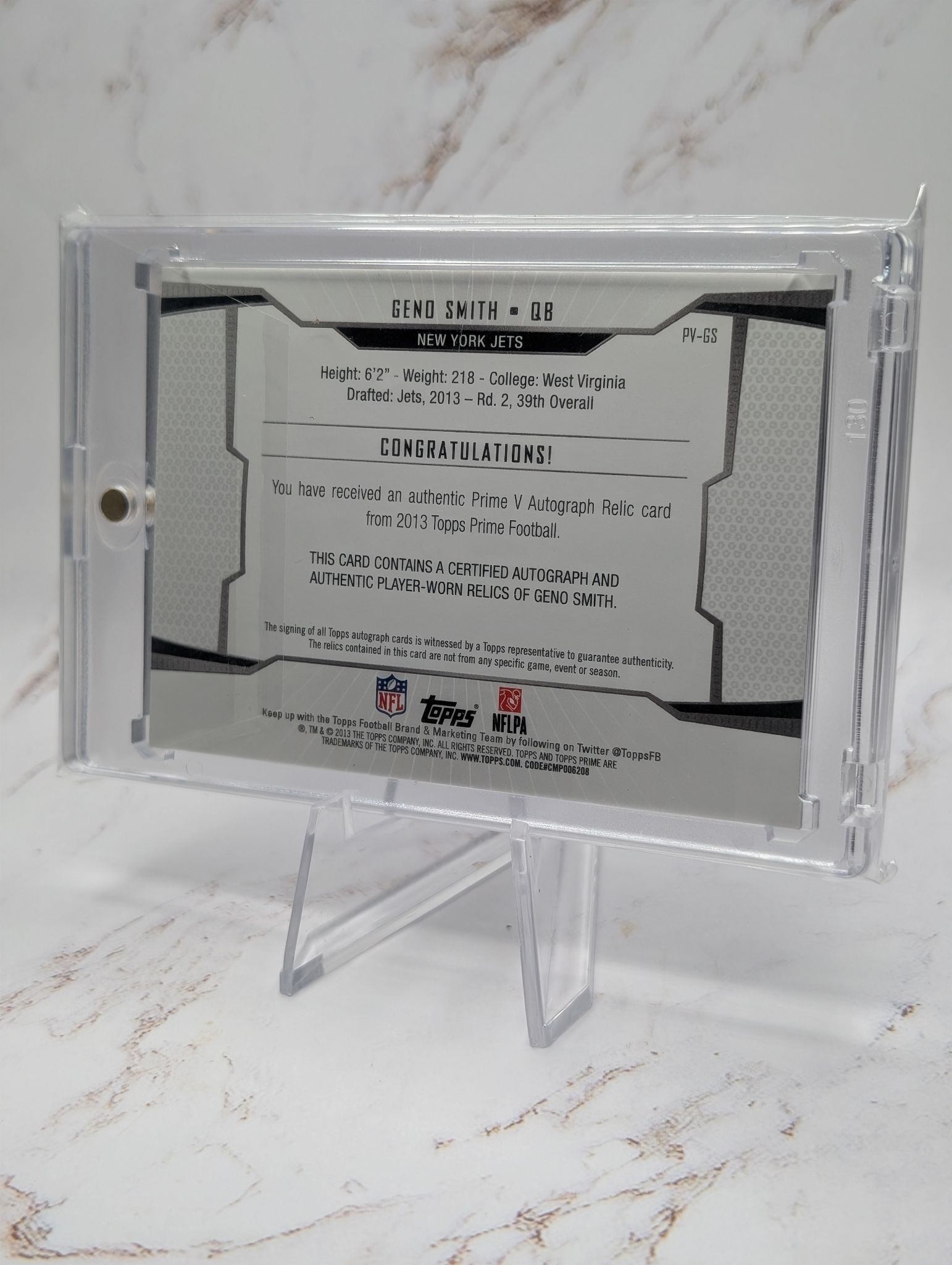 2013 Topps Prime - Level V Autograph Relics Geno Smith #PV-GS Silver /200