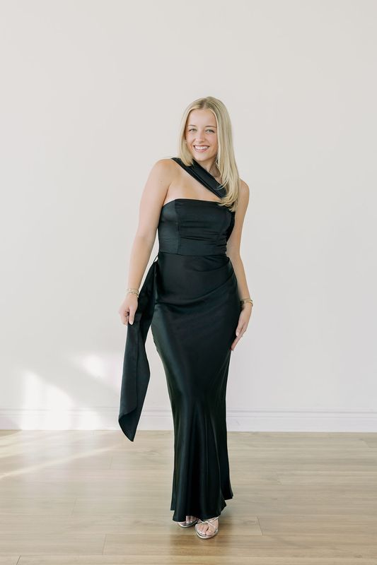 Satin Formal Dress W/ Neck Wrap Scarf