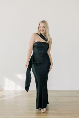 Satin Formal Dress W/ Neck Wrap Scarf