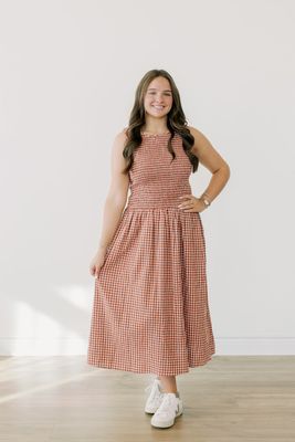 Sleeveless Smocked Top Gingham Maxi Dress