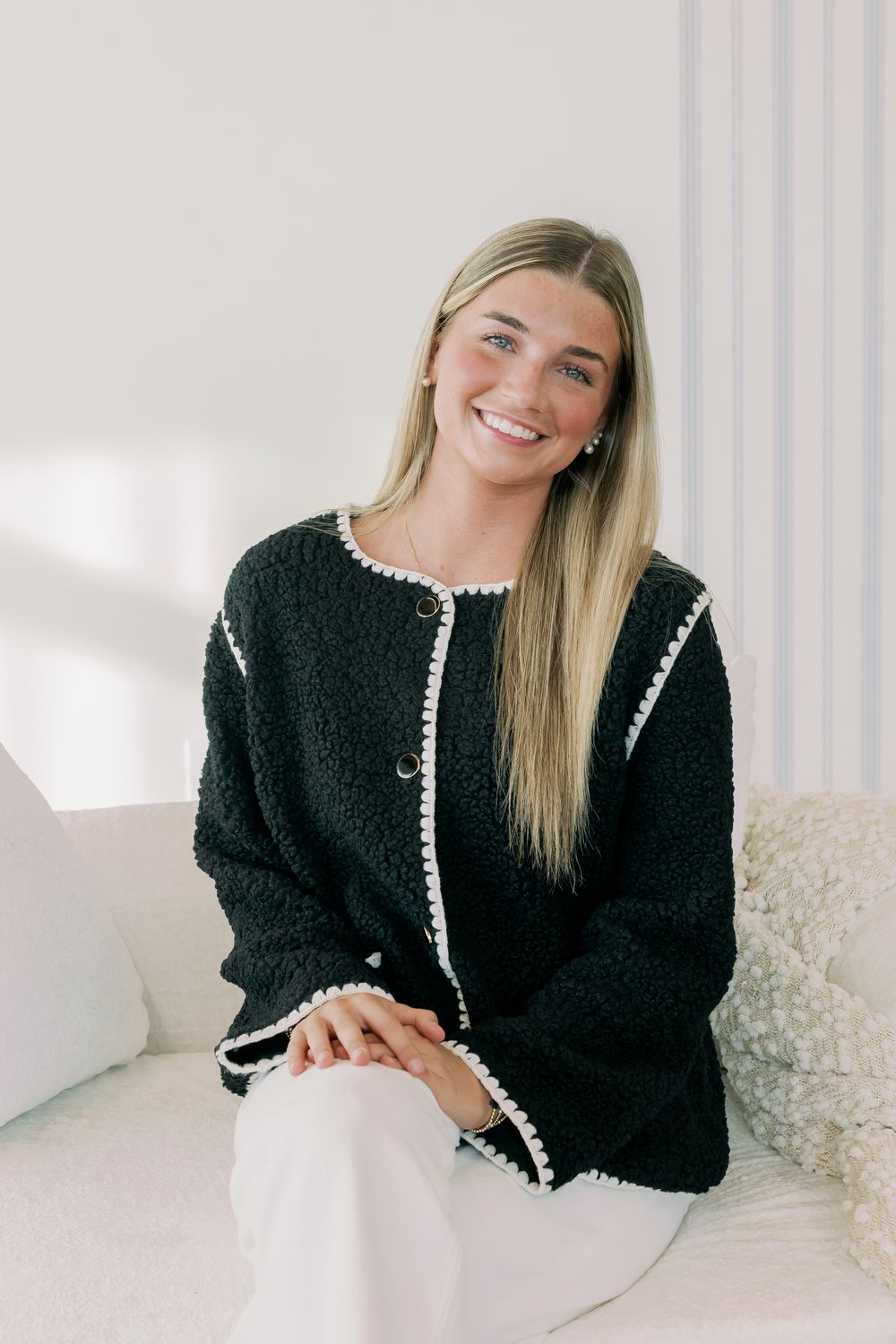 Sherpa Contrast Seam Button Up Jacket