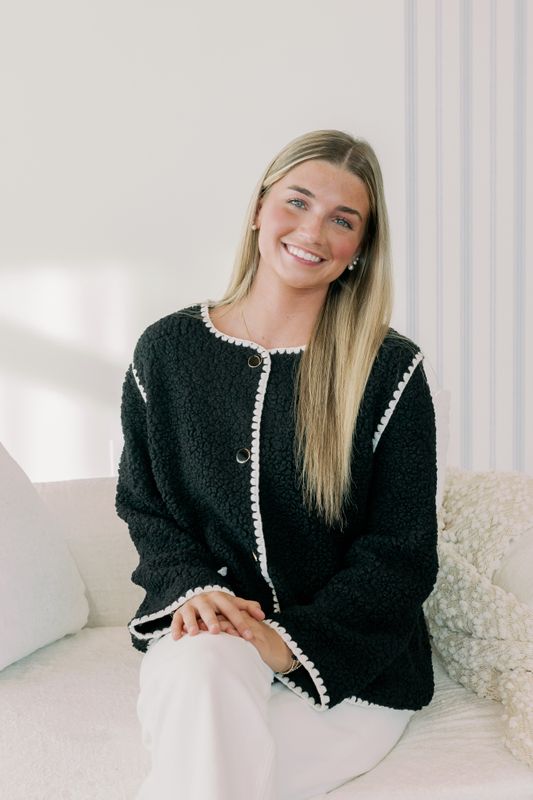 Sherpa Contrast Seam Button Up Jacket