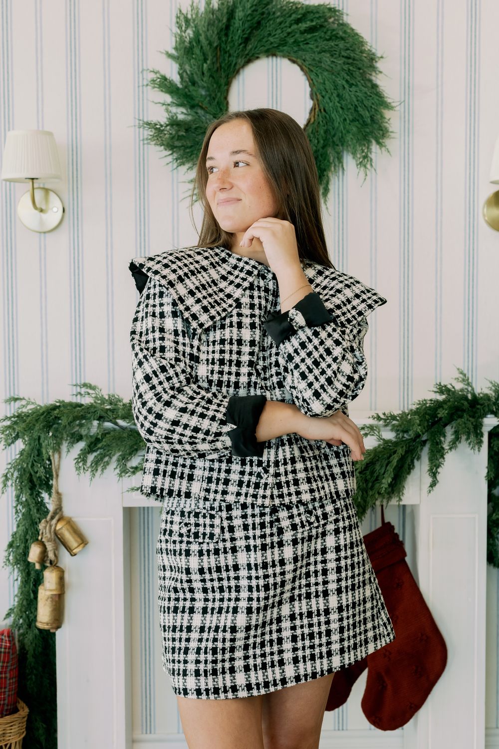 Tweed Peter Pan Collar Jacket Mini Skirt Set