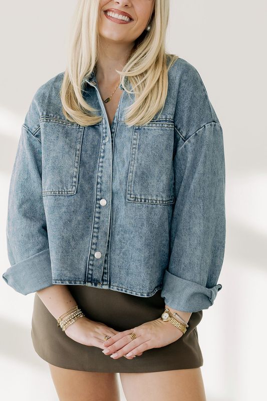 Denim Front Pocket Button Down Jacket