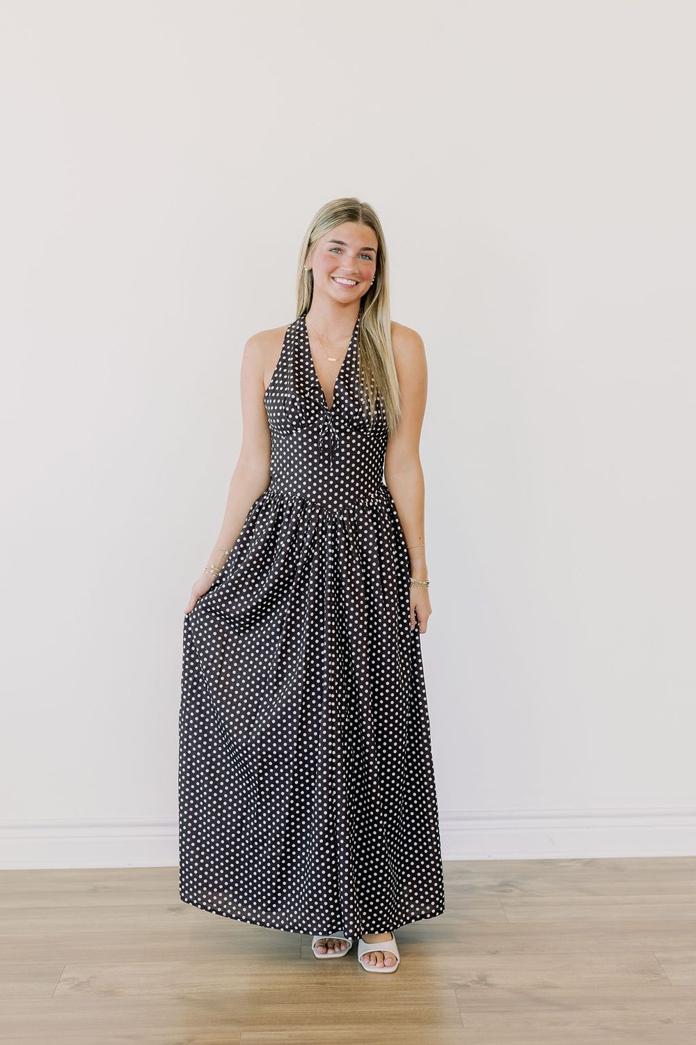 Halter Bow Detail Polka Dot Maxi