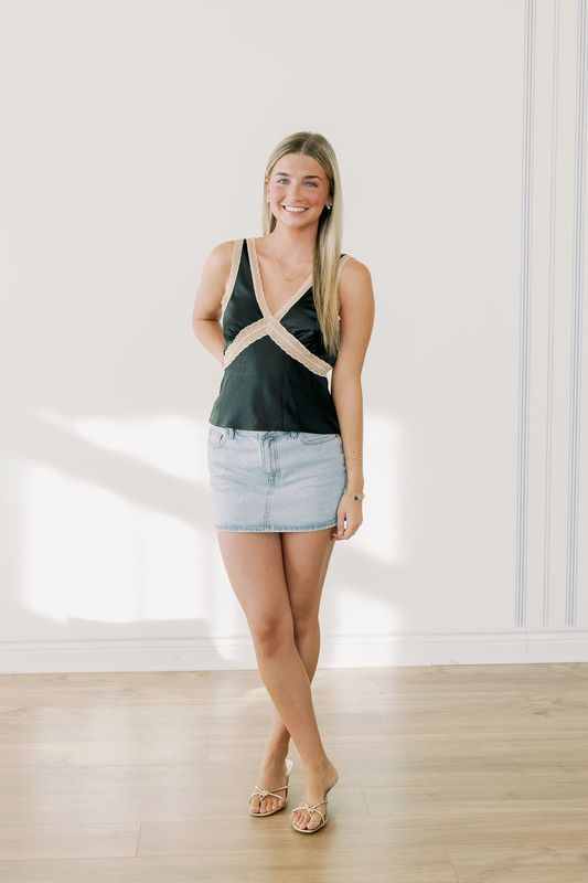 Contrast Lace Trim Top