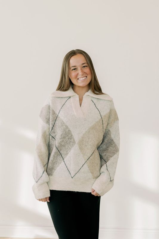 Collared Block Color Knit Sweater