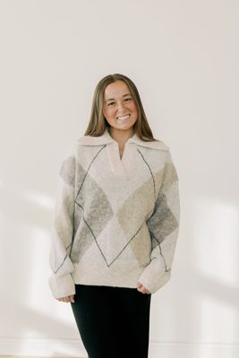 Collared Block Color Knit Sweater
