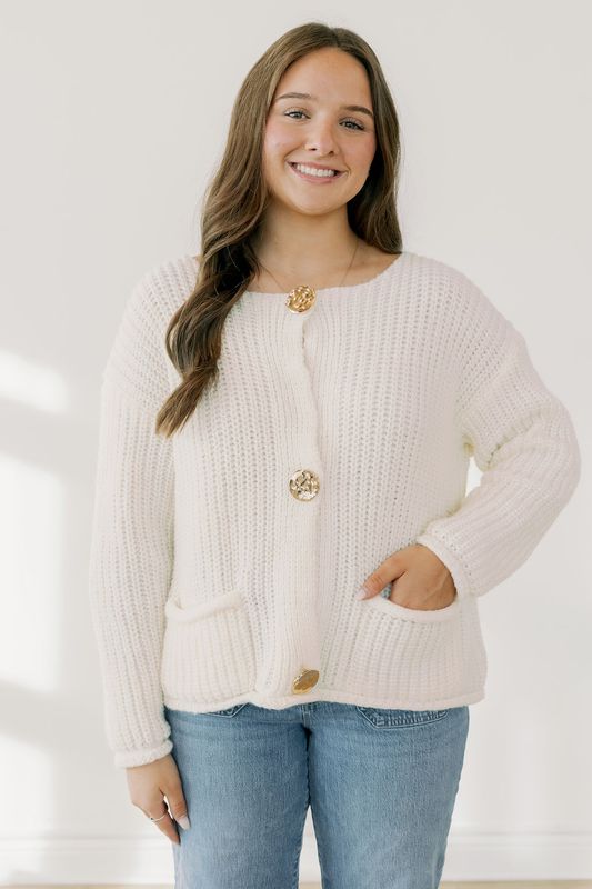 Long Sleeve Chunky Knit Button Down Sweater