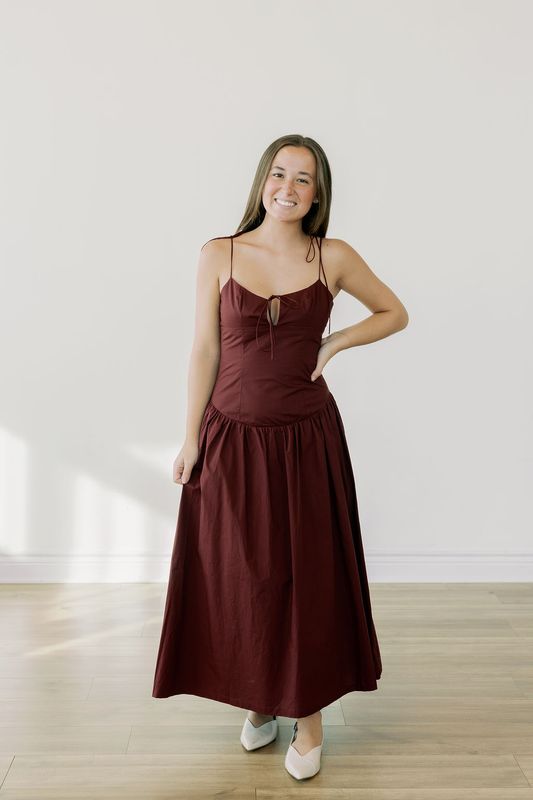 Shoulder Tie Drop Waist Midi Dress