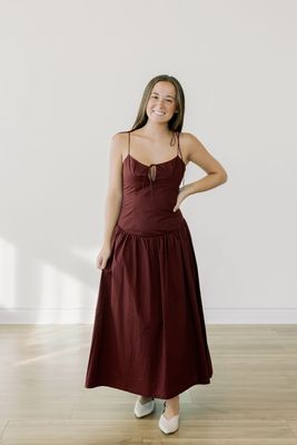 Shoulder Tie Drop Waist Midi Dress