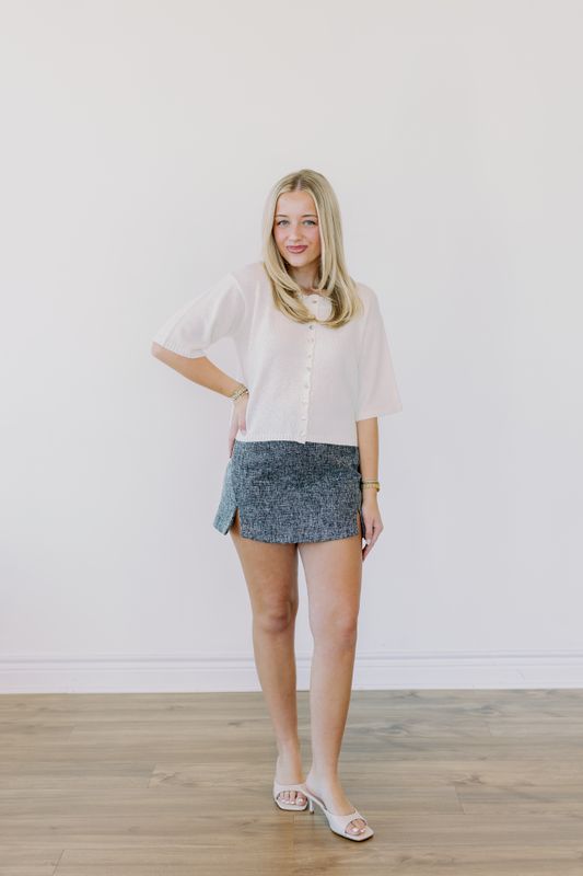 Tweed Front Slit Cutout Mini Skirt