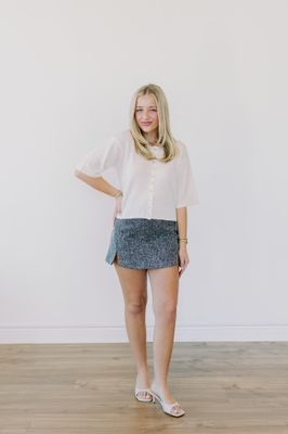 Tweed Front Slit Cutout Mini Skirt