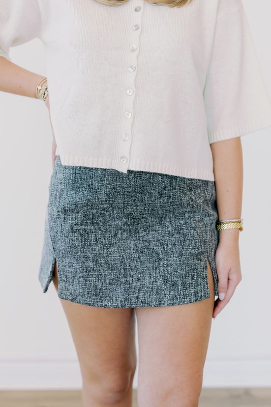 Tweed Front Slit Cutout Mini Skirt
