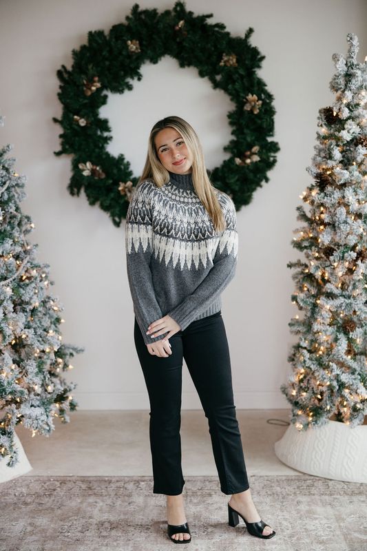 Abstract Mock Neck Knit Sweater