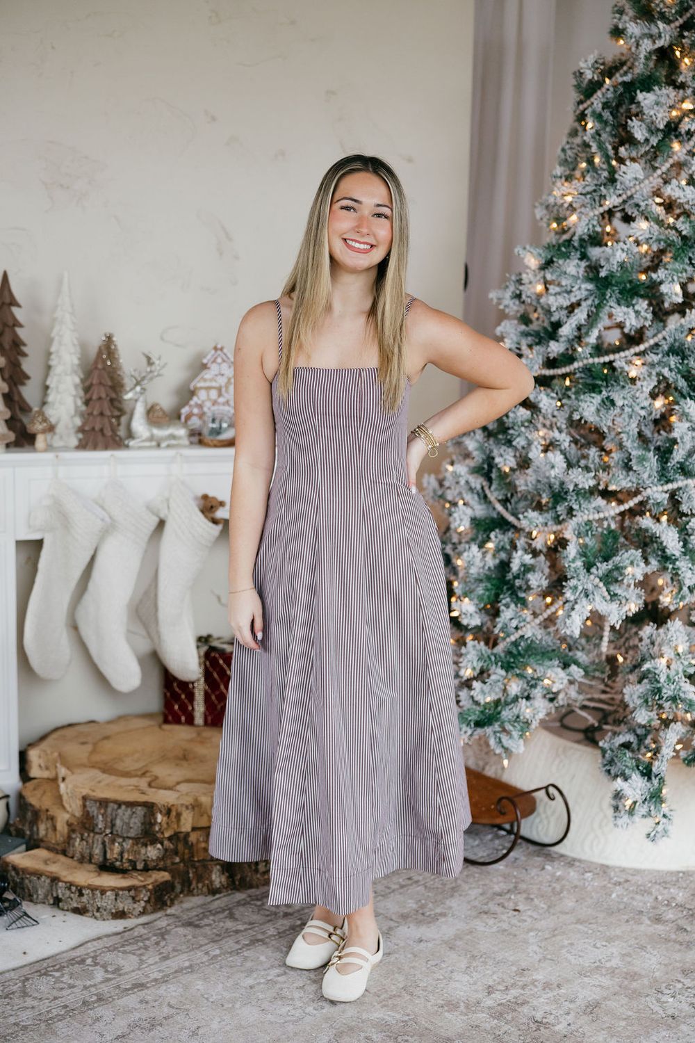 Striped Panel Midi Dress