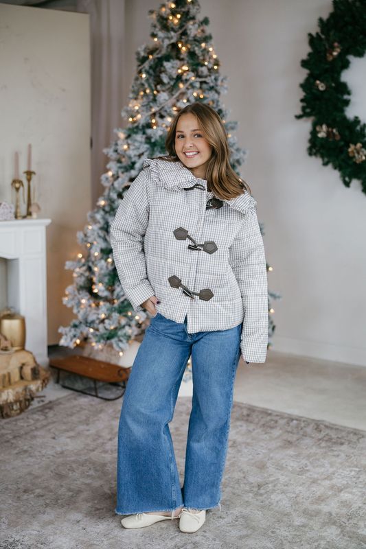Plaid Ruffle Collar Puffer Jacket