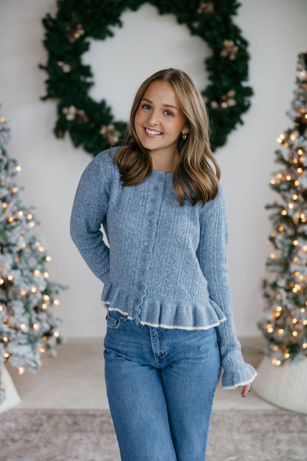 Ruffled Button Down Sweater Cardigan