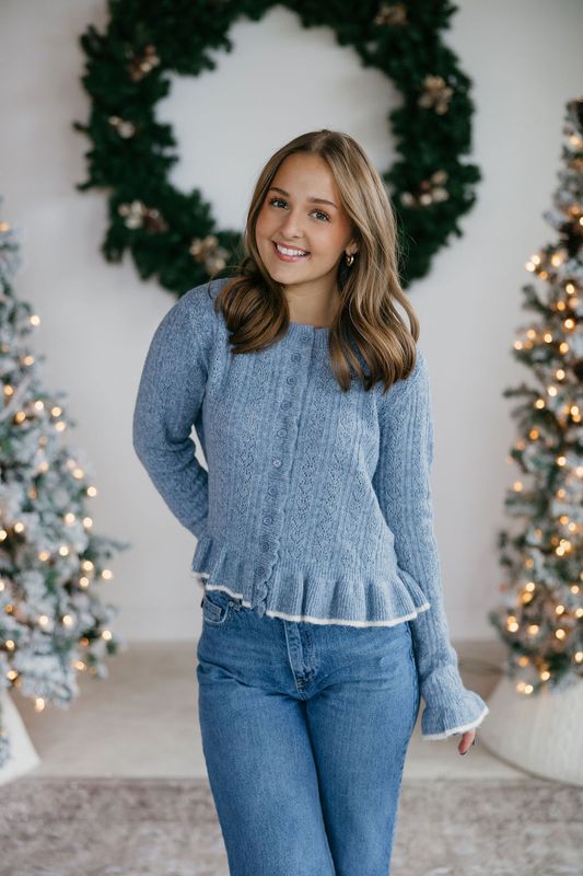 Ruffled Button Down Sweater Cardigan