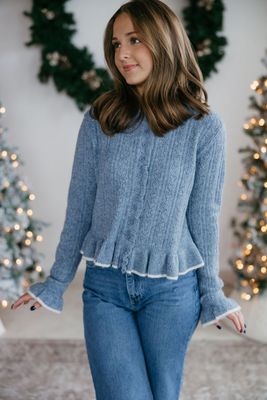 Ruffled Button Down Sweater Cardigan