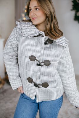 Plaid Ruffle Collar Puffer Jacket