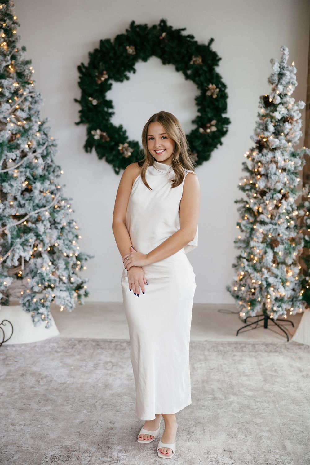 Satin Cowl Mock Neck Sleeveless Midi