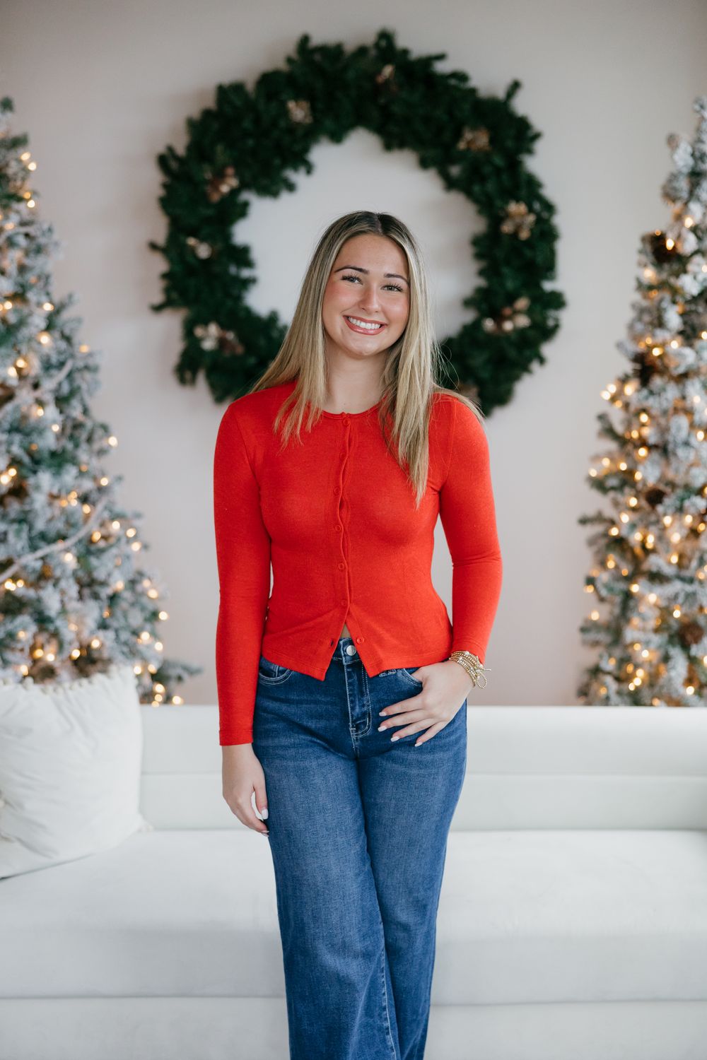 Ribbed Long Sleeve Button Down Basic Tee