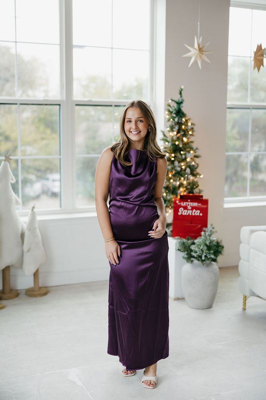 Satin Twist Shoulder Midi Dress