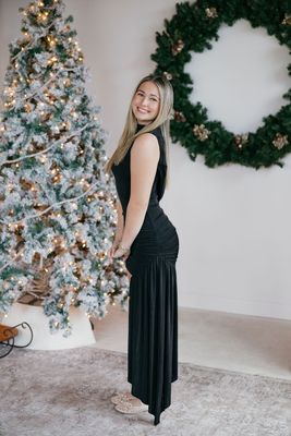 Draped Gathered Asymmetric Mini Dress