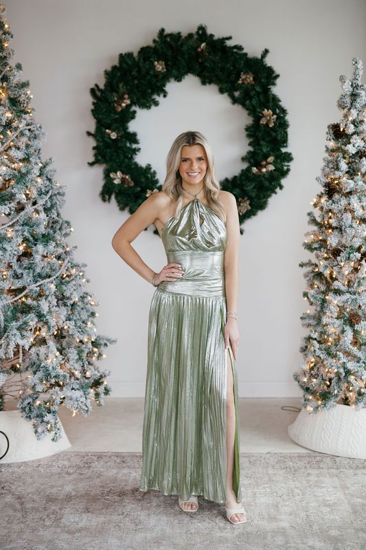 Metallic Halter Neck Maxi Dress