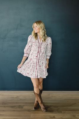Desert Print Puff Sleeve Tiered Mini