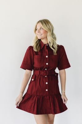Collared Belted Button Dress