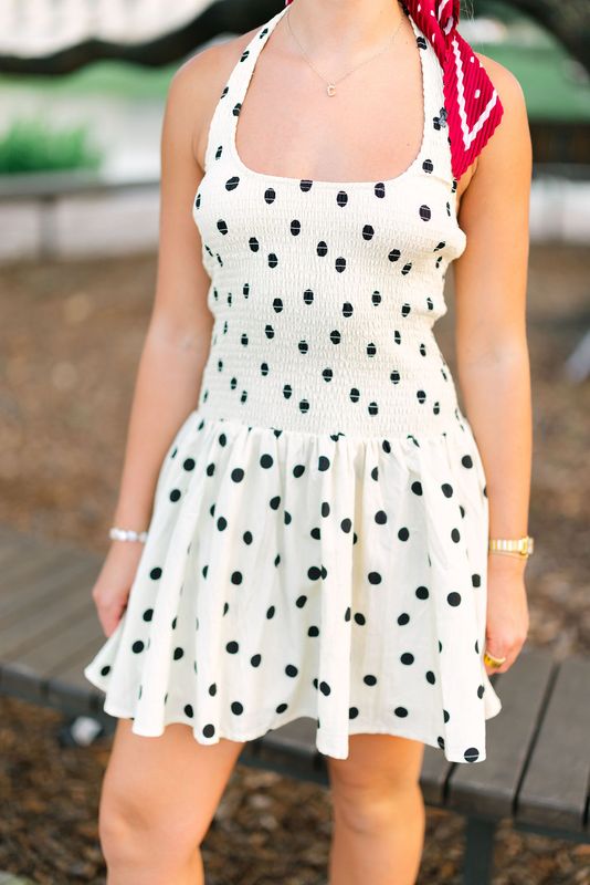 Polka Dot Smocked Halter Neck 
