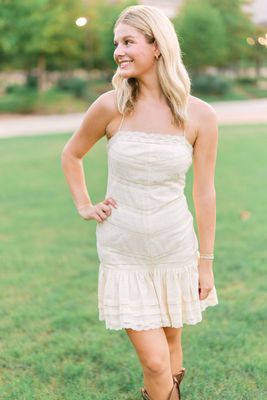 Cross Back Lace Trim Eyelet Mini