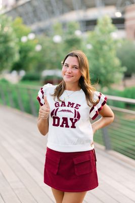 Game Day Ruffle Sleeve Sweater Top 