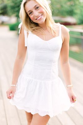 Eyelet Shoulder Tie Mini Dress