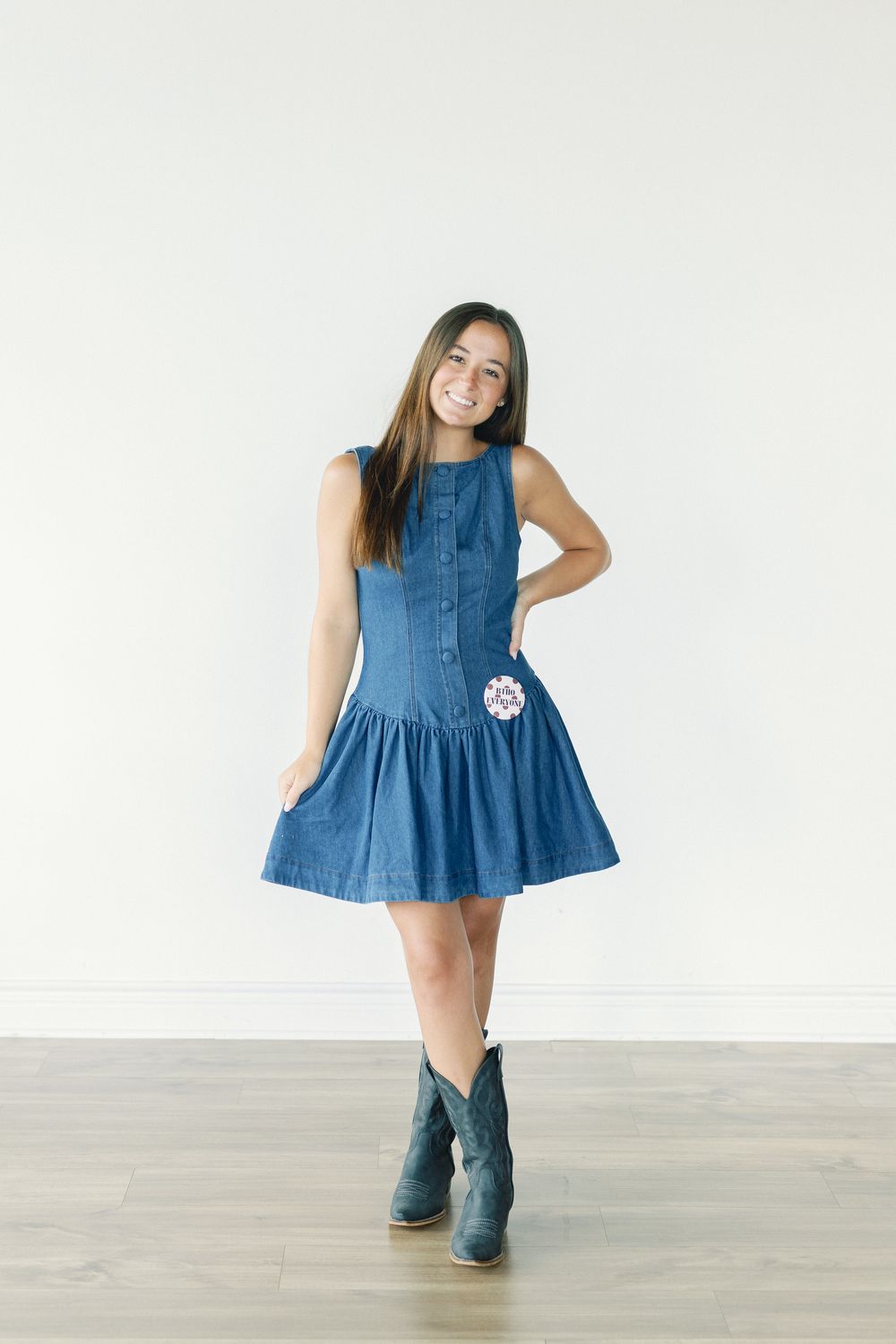 Denim Button Up Low Waist Mini Dress