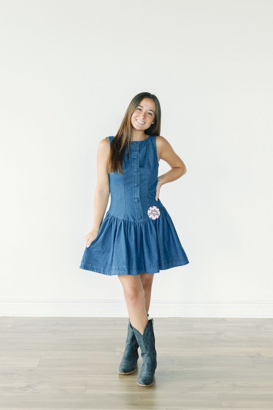 Denim Button Up Low Waist Mini Dress