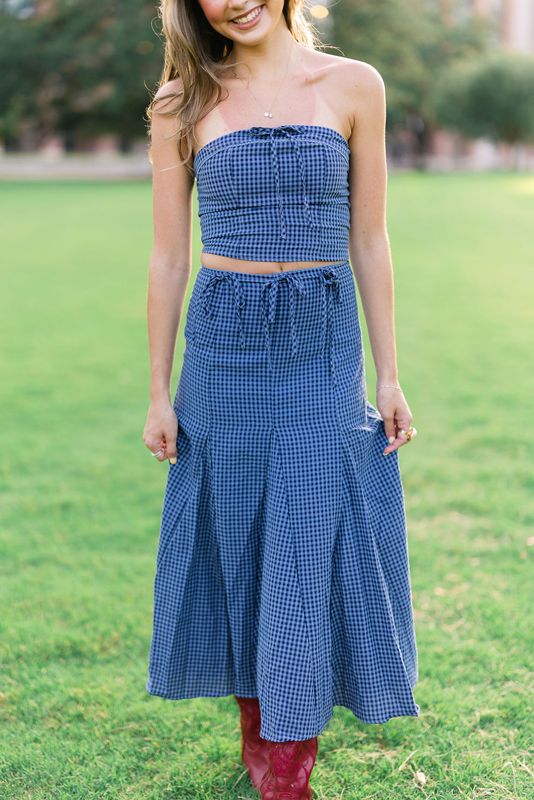 Lace Trim Tube Top W/ Flare Midi Skirt Set