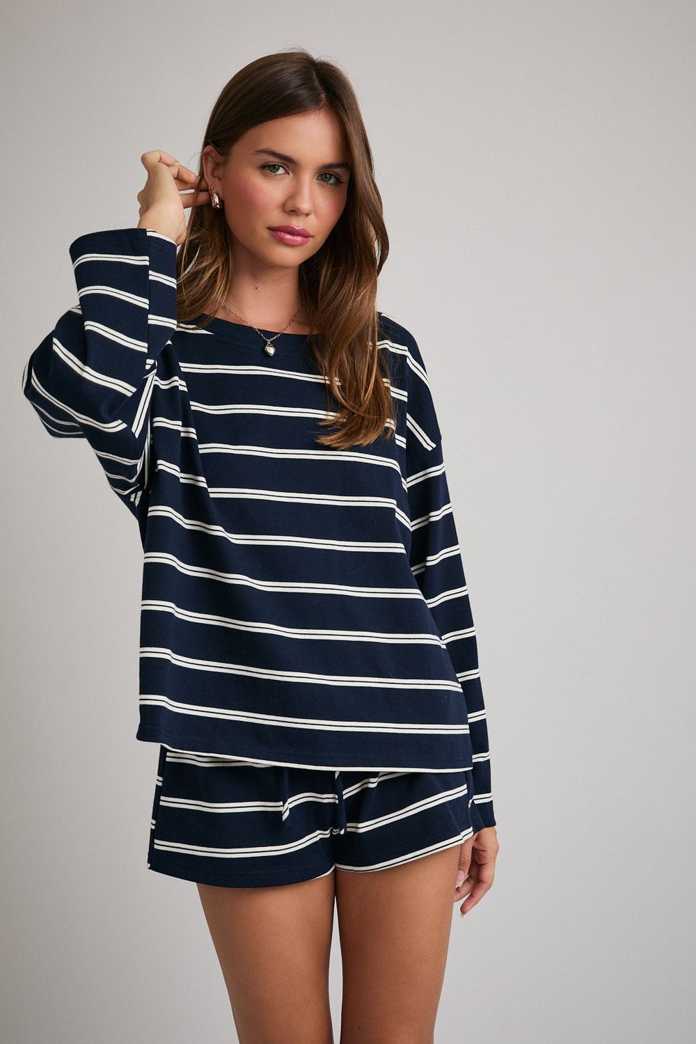 Striped Crew Neck &amp; Shorts Set