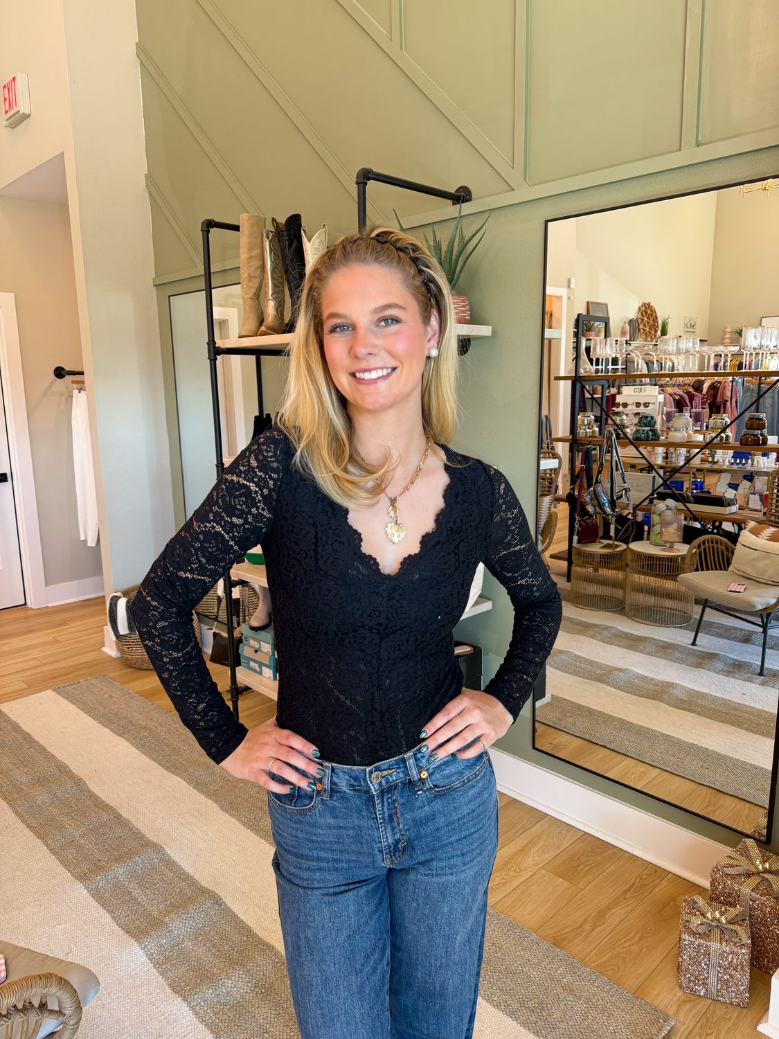 Long Sleeve Lace Trim Bodysuit