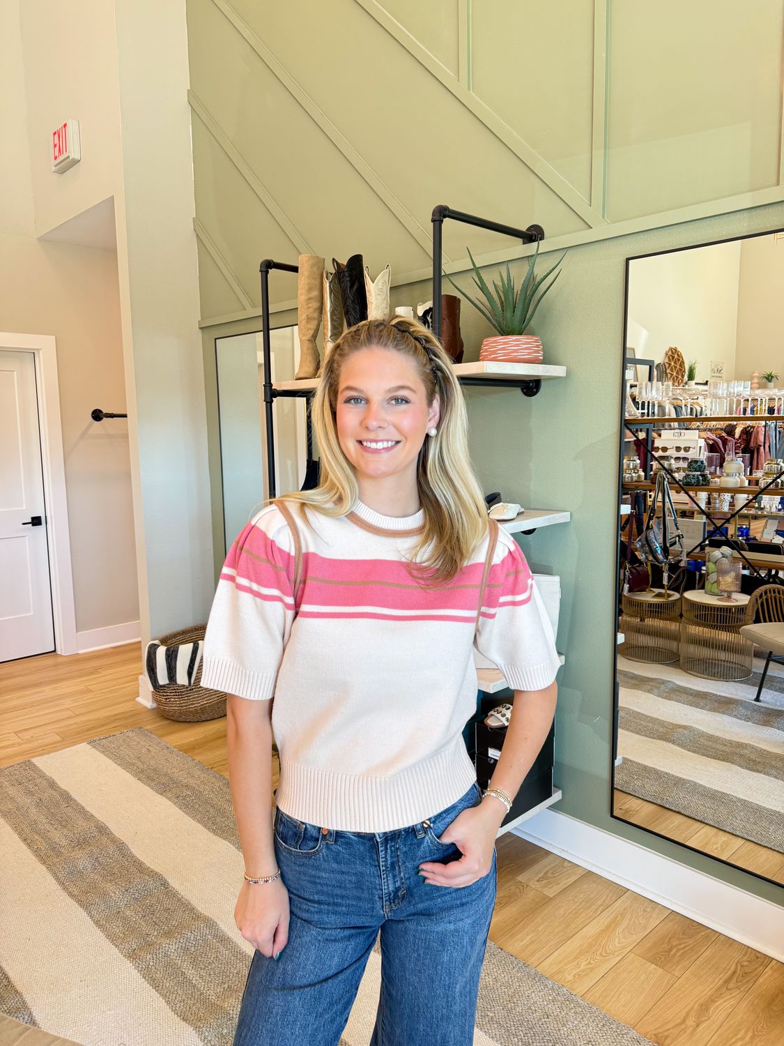 Short Sleeve Stripe Detail Sweater