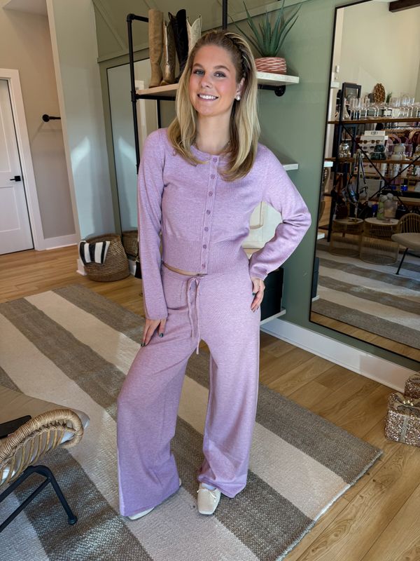 Button Up Cardigan w/ Wide Leg Pants Set