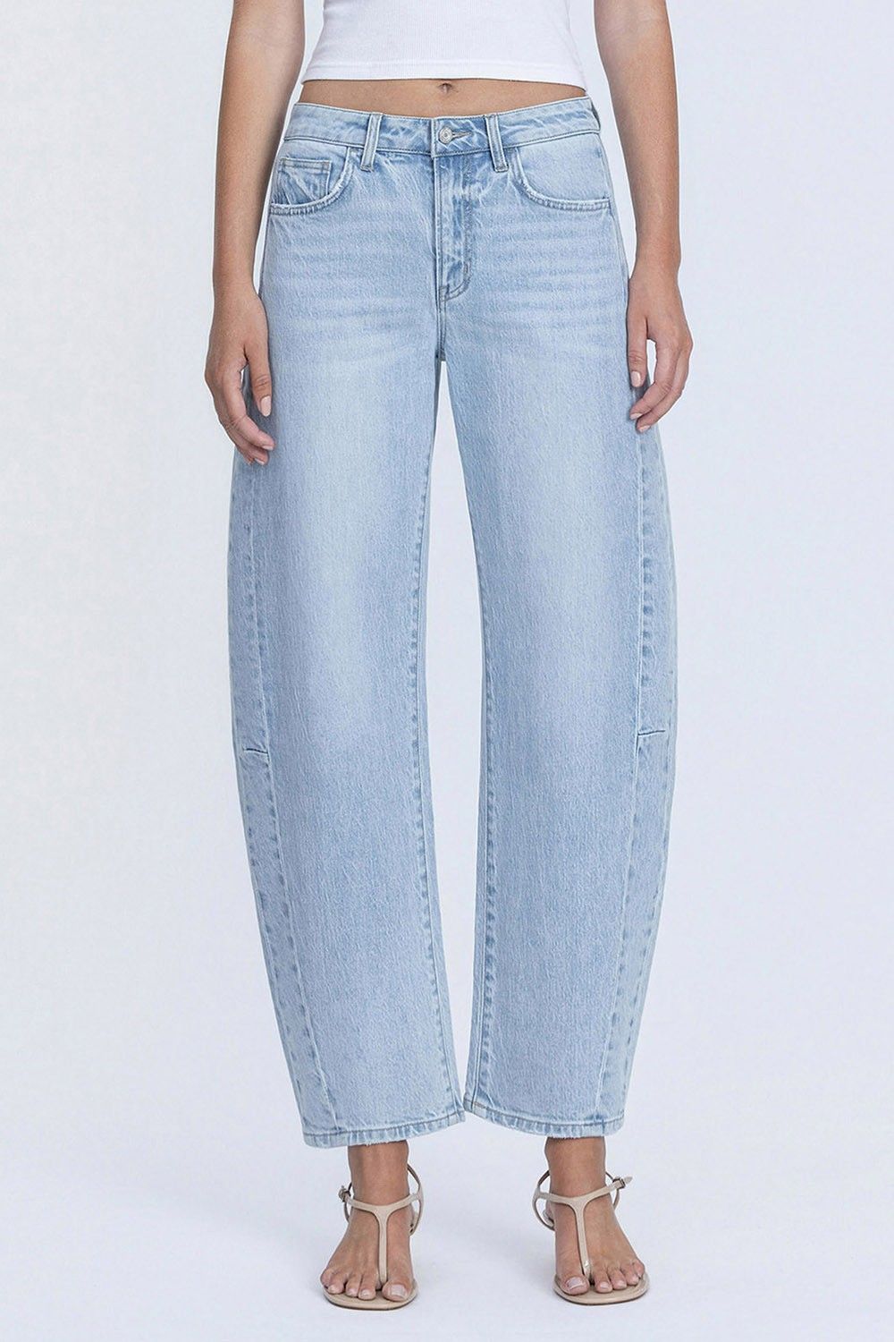 High Rise Seam Detail Crop Barrel Jeans
