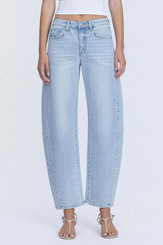 High Rise Seam Detail Crop Barrel Jeans