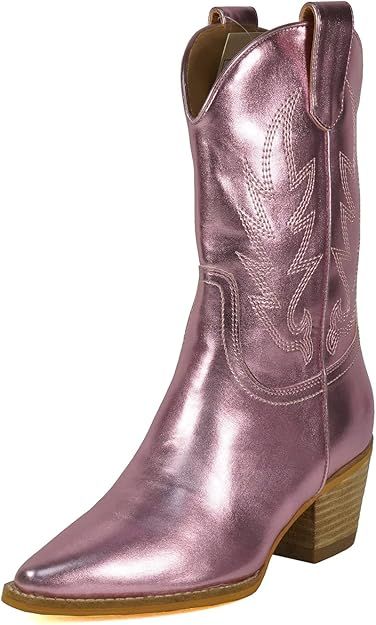 Metallic Cowgirl Boots Mid Calf Rise